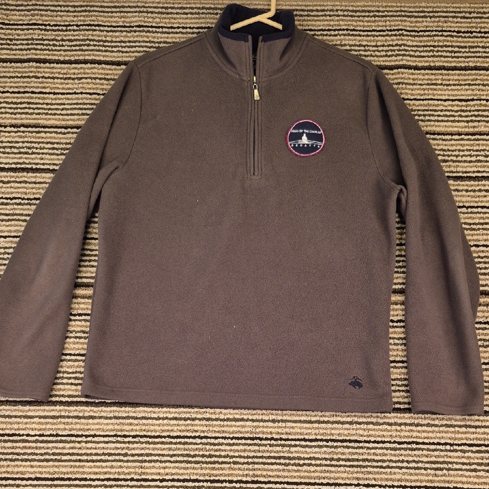 BROOKS BROTHERS Green Brown Polyester Fleece Medium Quarter Zip Pullover Sweater